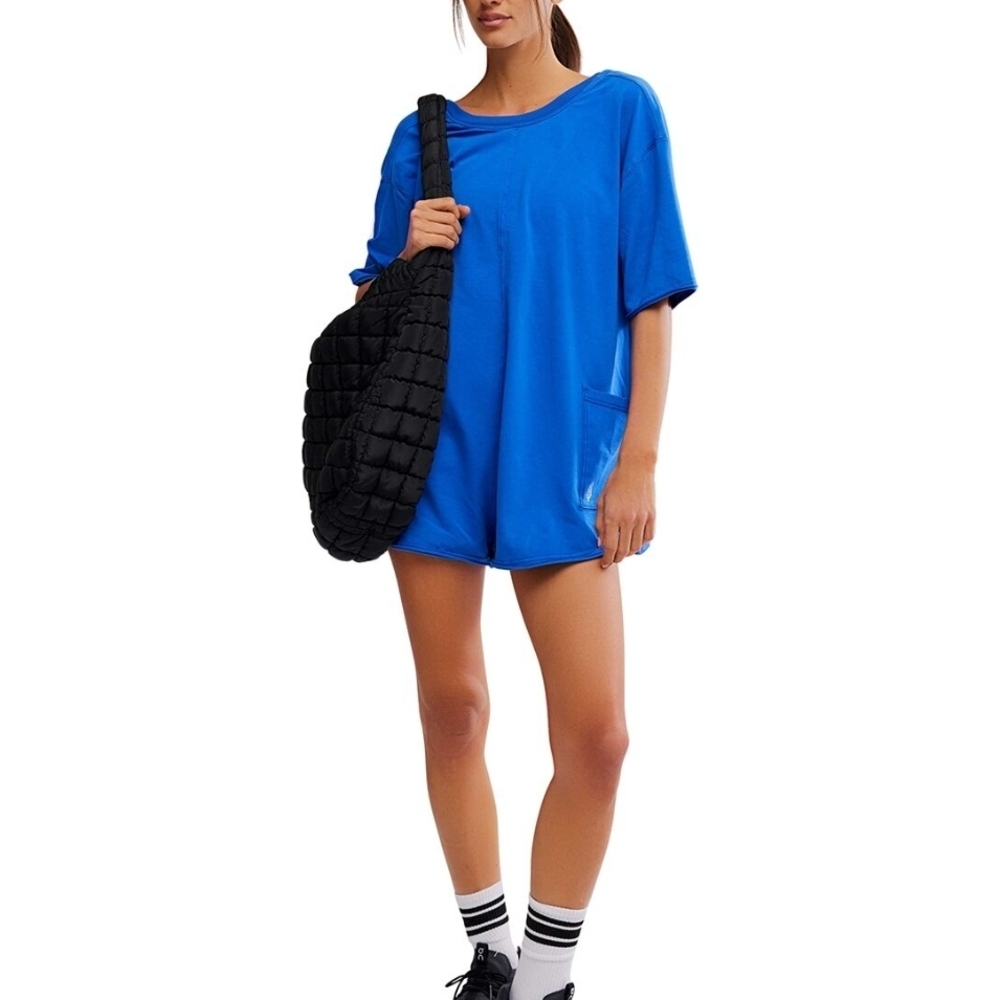 Free People Movement Hot Shot Tee Romper S. ELECTRIC SHOCK (Royal Blue) NWT